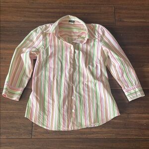 J Crew Pink and Green Striped Button Down Shirt